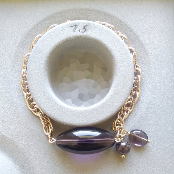 Dark Gray Purple Focal + Gold Chain Bracelet Sleek Chunky & Effortlessly Elegant - Picture 7 of 10